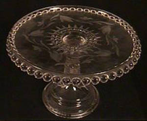 Etched glass cake plate