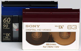 HDV cassette displayed next to a DV cassette